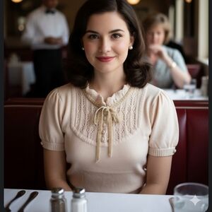 Betsey Johnson Retro Knit Sweater Top Small Cream